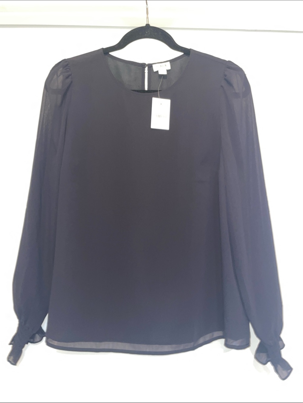 J. Crew Factory Black Long-Sleeve Puff-Sleeve Blouse with Sheer Sleeves - NWT